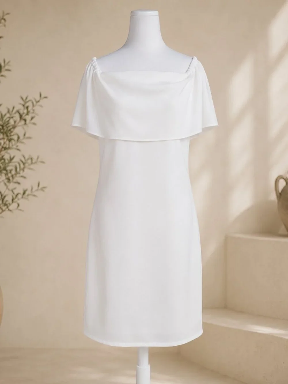 Charles Henry White Off-The-Shoulder Flutter Sleeve Midi Dress | Size L NWOT - Picture 2 of 7